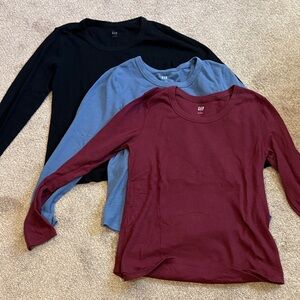 GAP Women's Long Sleeve Waffle Tops - Black, Blue, Burgundy